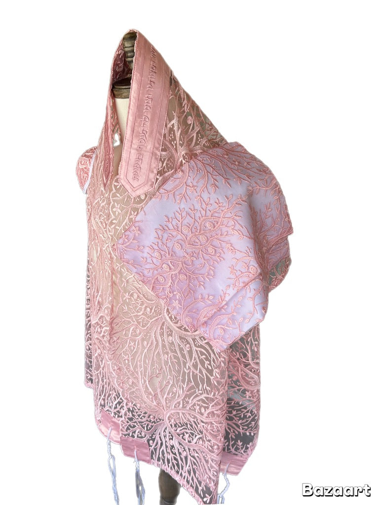 Women's Tallit: Ade-154 Pink Branches Embroider Tallit