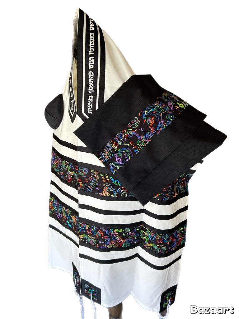 Men's Tallit: ADEB-556 Musical Notes W Electrical Multi Colors