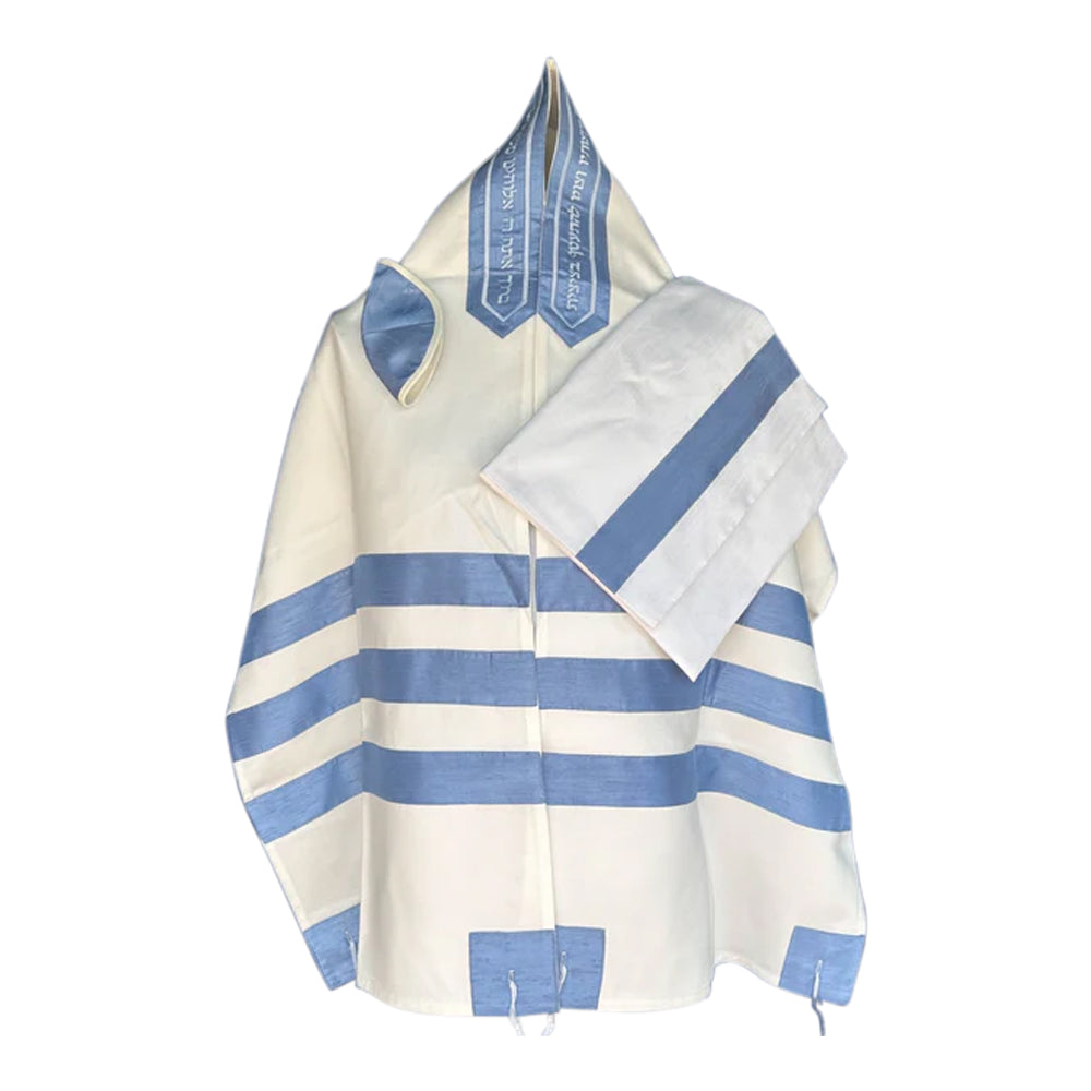 Men's Tallit: ADEB-502 Three Light Blue Stripes