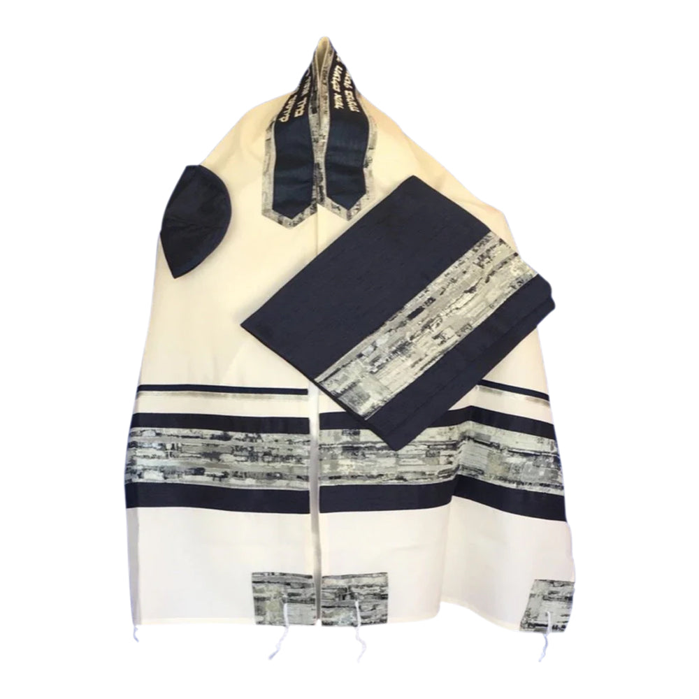 Men's Tallit: ADEB-505 Navy Blue & Silver
