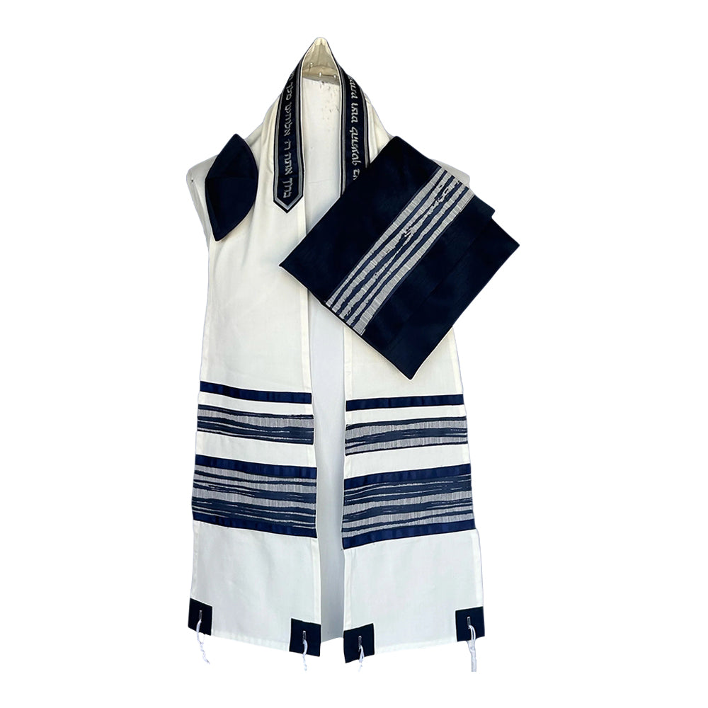 Men's Tallit: ADEB-515 Narrow Navy Blue Waves
