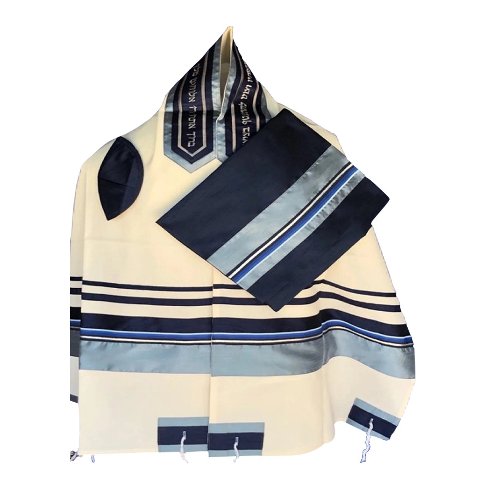 Men's Tallit: ADEB-518 Light Blue & Silver Ribbon