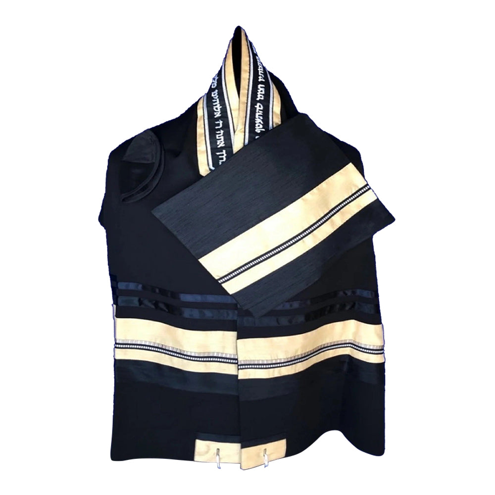 Men's Tallit: ADEB-519 Black Wool & Gold