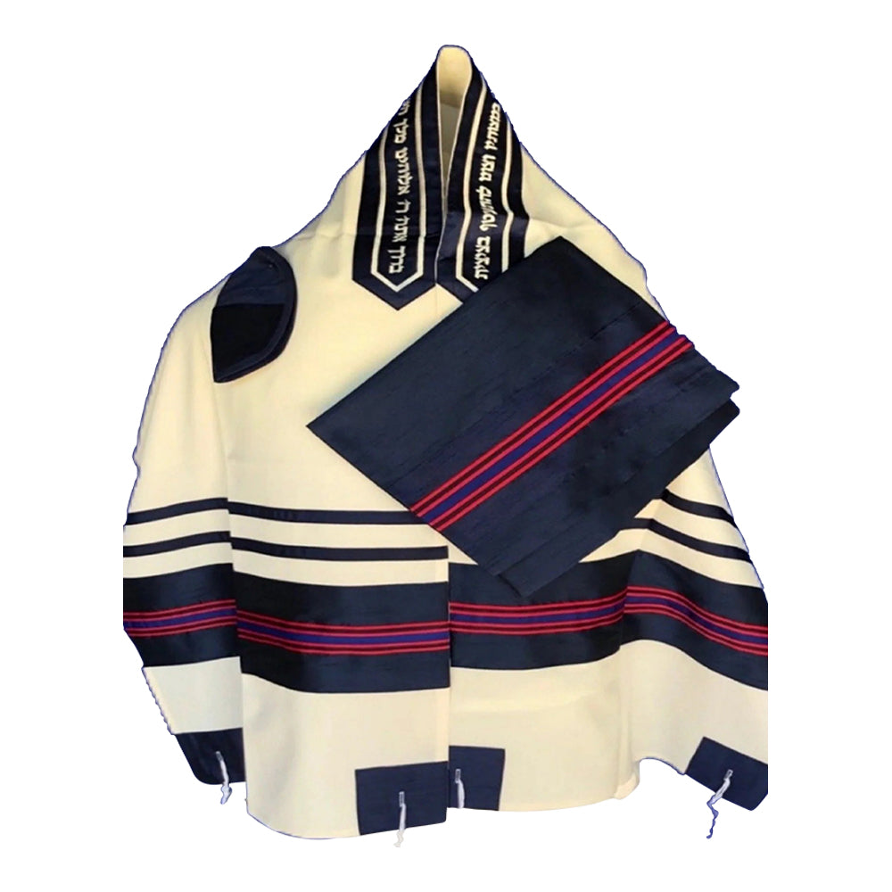 Men's Tallit: ADEB-521 Navy Blue & Red Ribbon