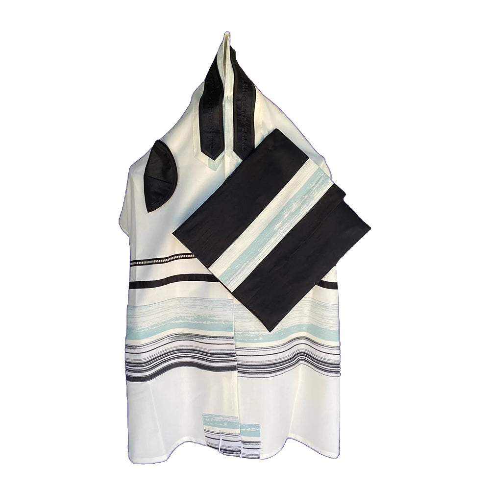 Men's Tallit: ADEB-525 Black & Aqua Green