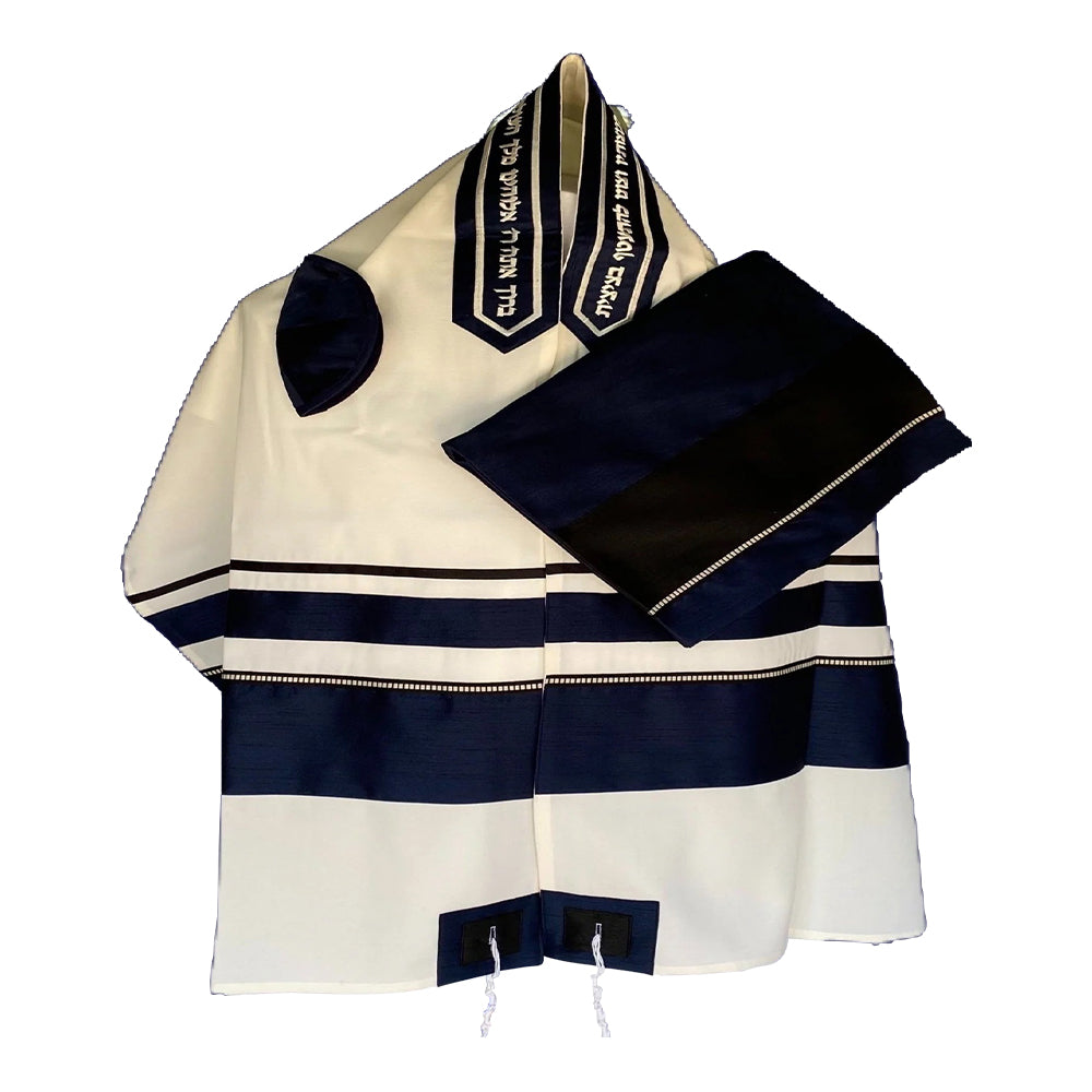 Men's Tallit: ADEB-527 Navy Blue & Black Ribbon
