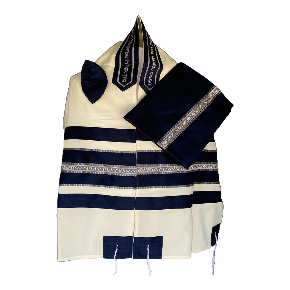 Men's Tallit: ADEB-528 Navy Blue & Diamond Ribbon