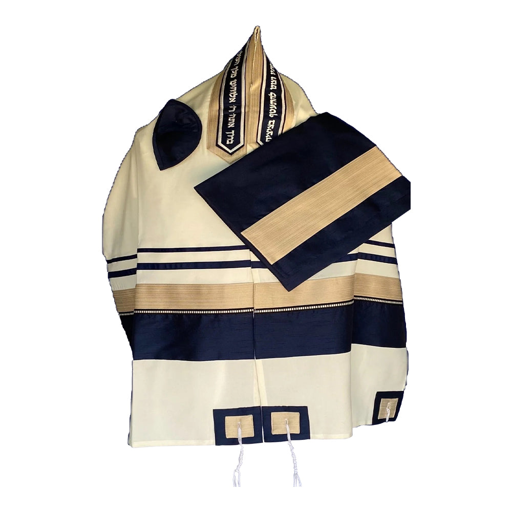 Men's Tallit: ADEB-529 Navy Blue & Light Brown