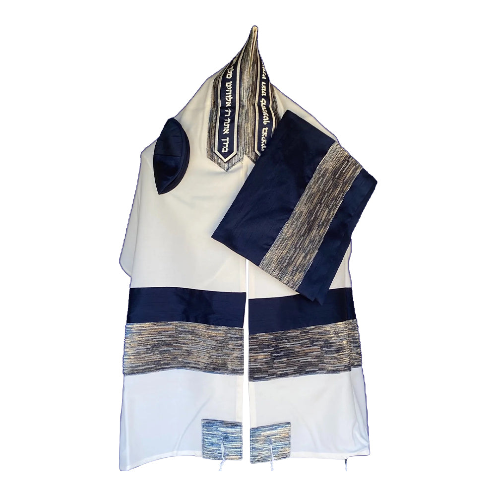 Men's Tallit: ADEB-530 Navy Blue & Valvet Ribbon