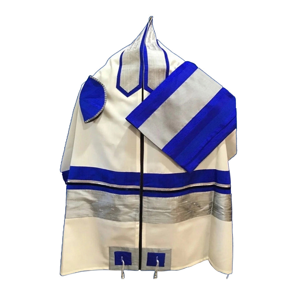 Men's Tallit: ADEB-807 Silver & Elcktrical Blue