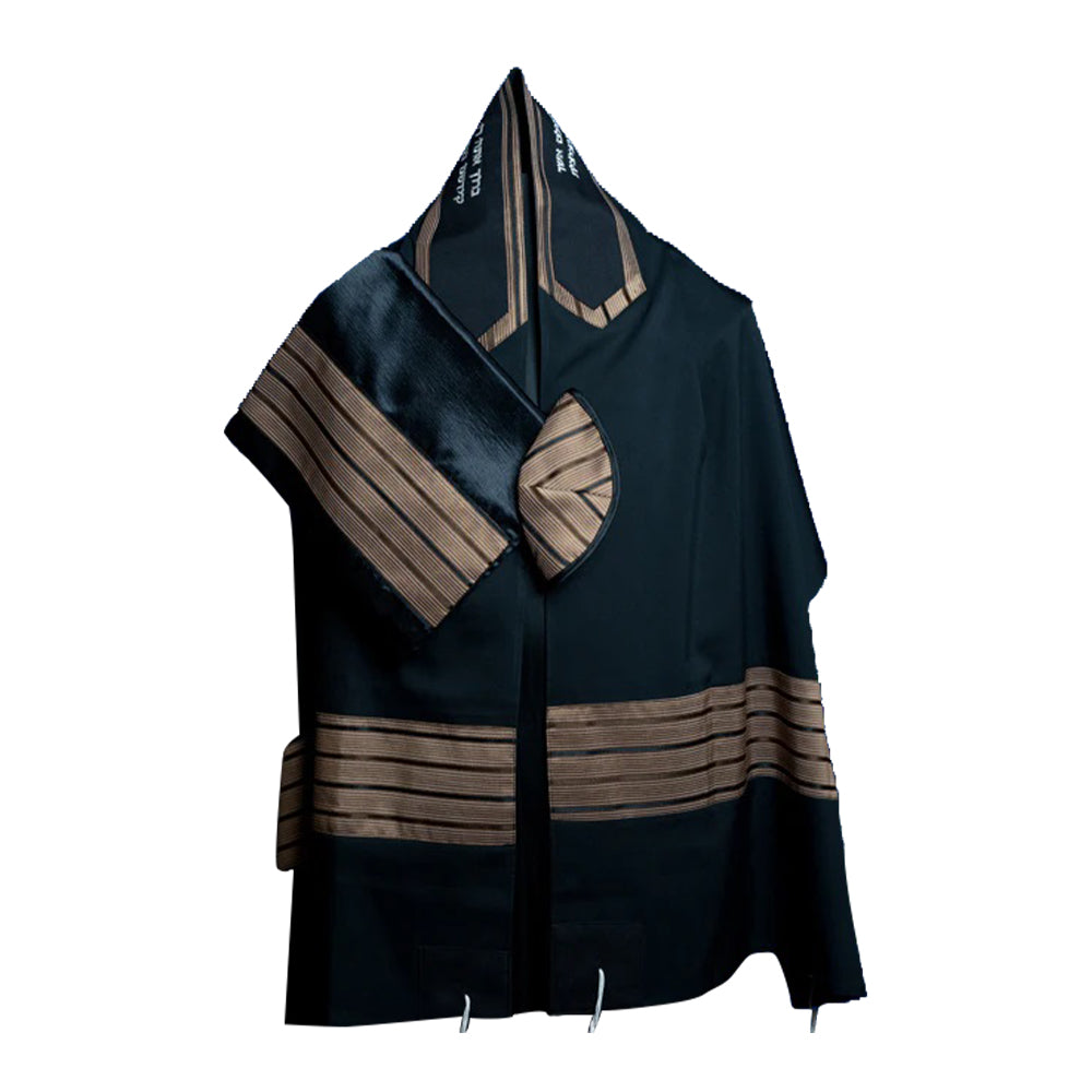 Men's Tallit: ADEB-919 Black Wool Brwon & Black