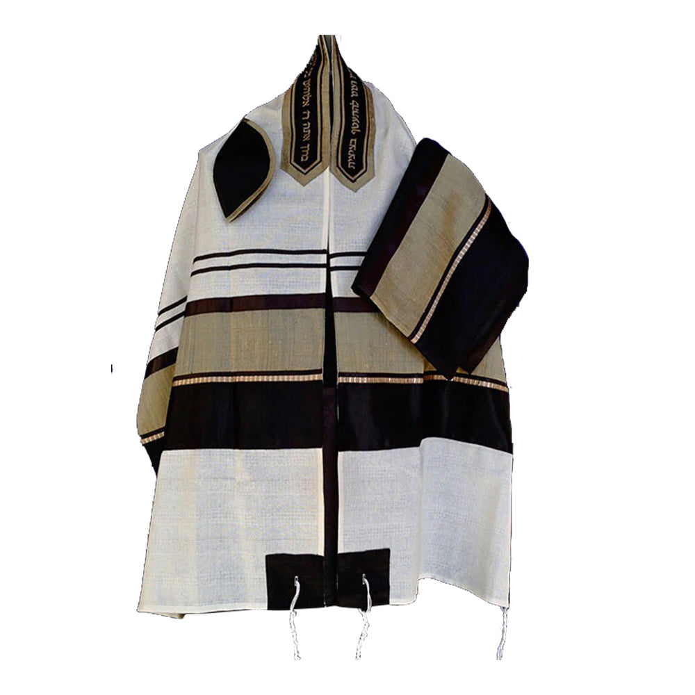 Men's Tallit: ADEB-973 Black & Olive Gold