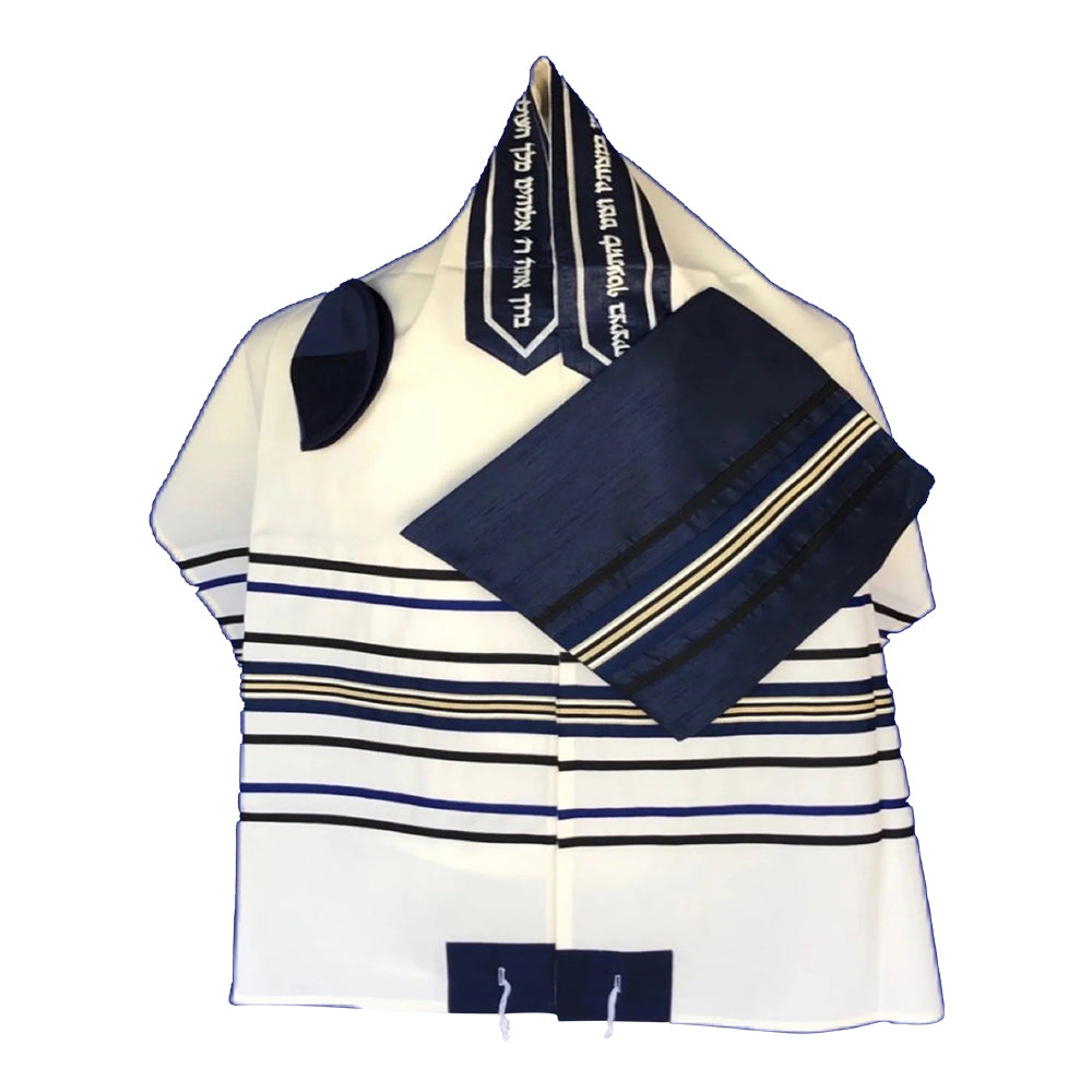 Men's Tallit: ADEB-992 Navy Blue & Gold
