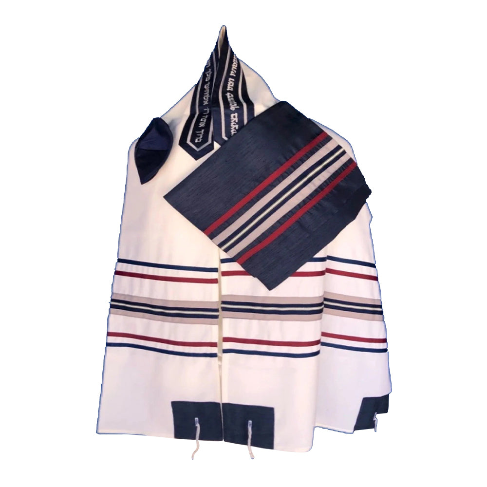 Men's Tallit: ADEB-993 Blue Red & Gray