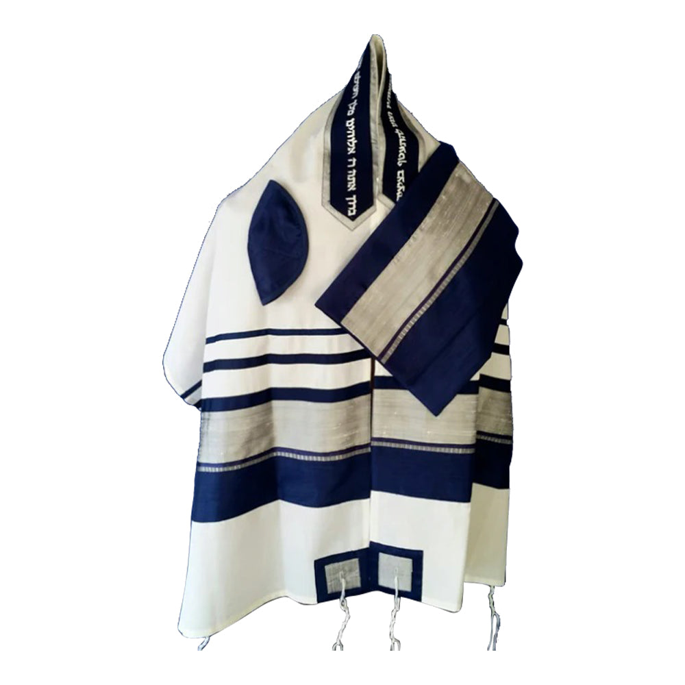 Men's Tallit: ADEB-996 Navy Blue & Silver