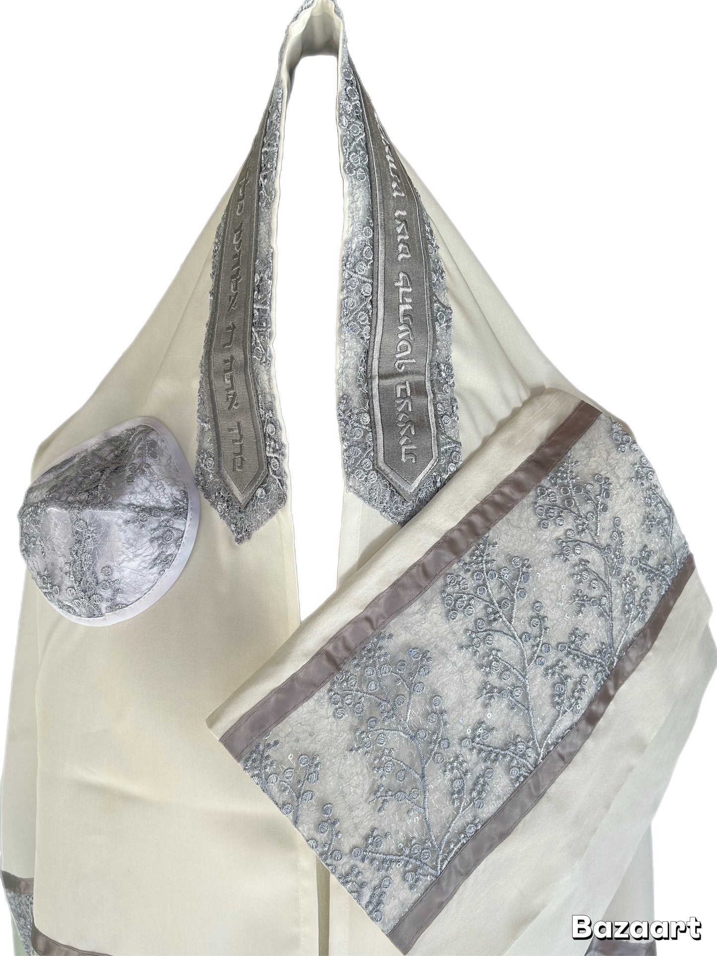 Women's Tallit: Ade-152 Gray Blue Flowers