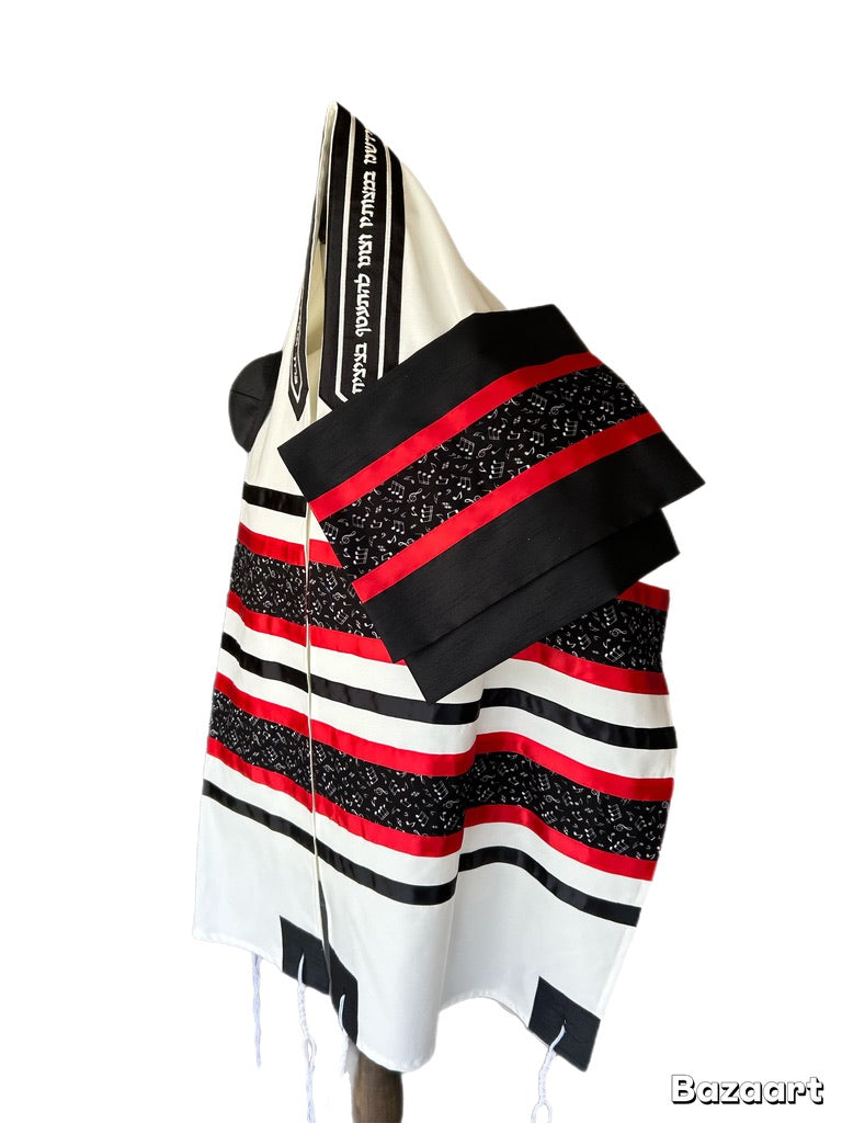 Men's Tallit: ADEB-558 Black & White Musical Notes