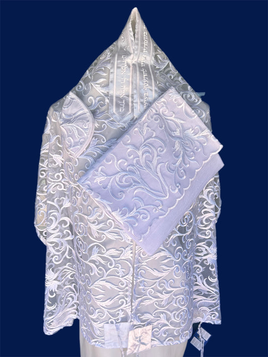 Ade-129 White lace floral Tallit