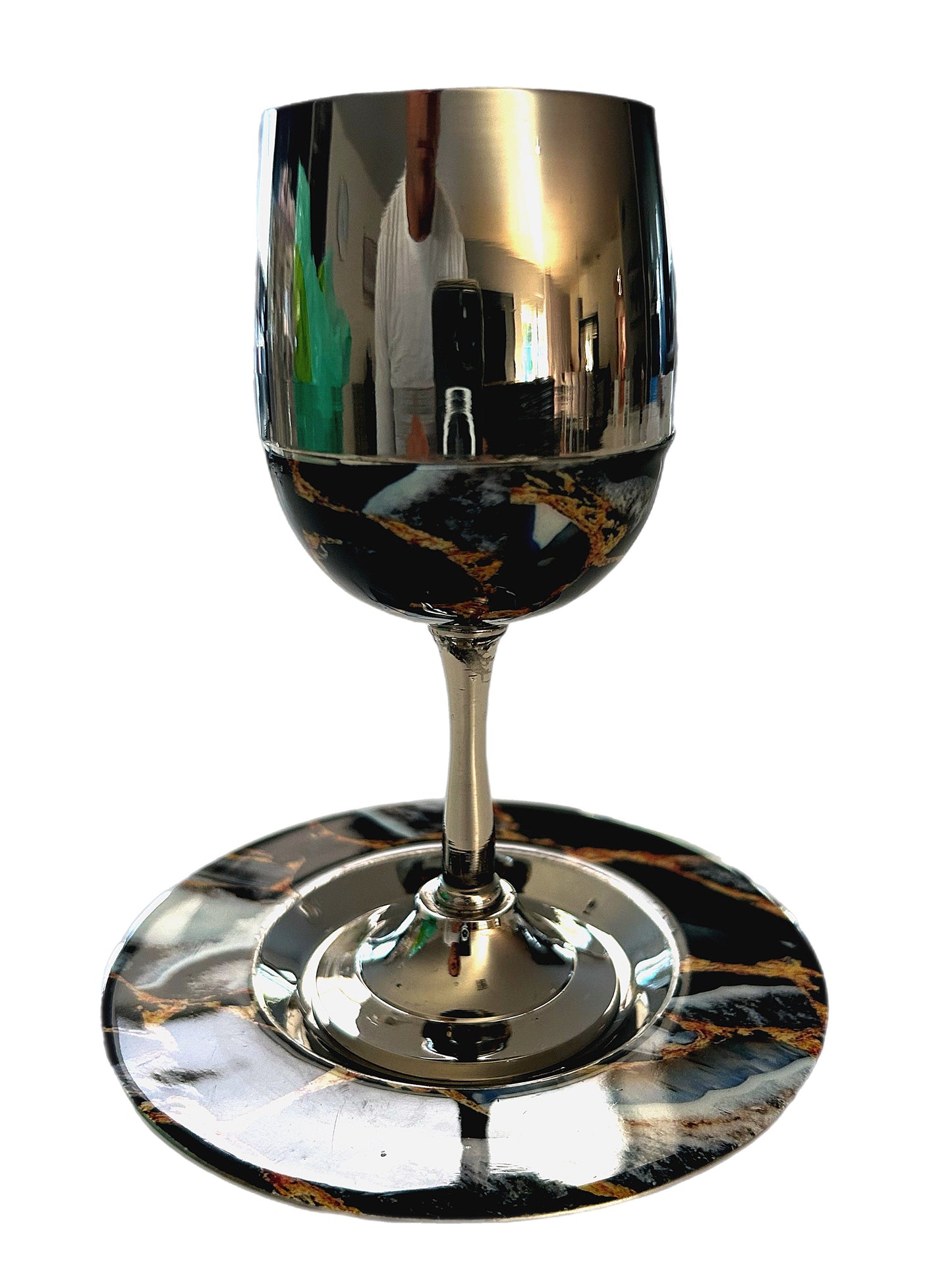 NICKEL KIDUSH CUP W BLACK GRANITE