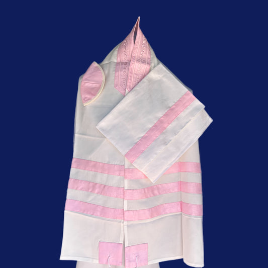 ADE-722 White pink stripes Tallit