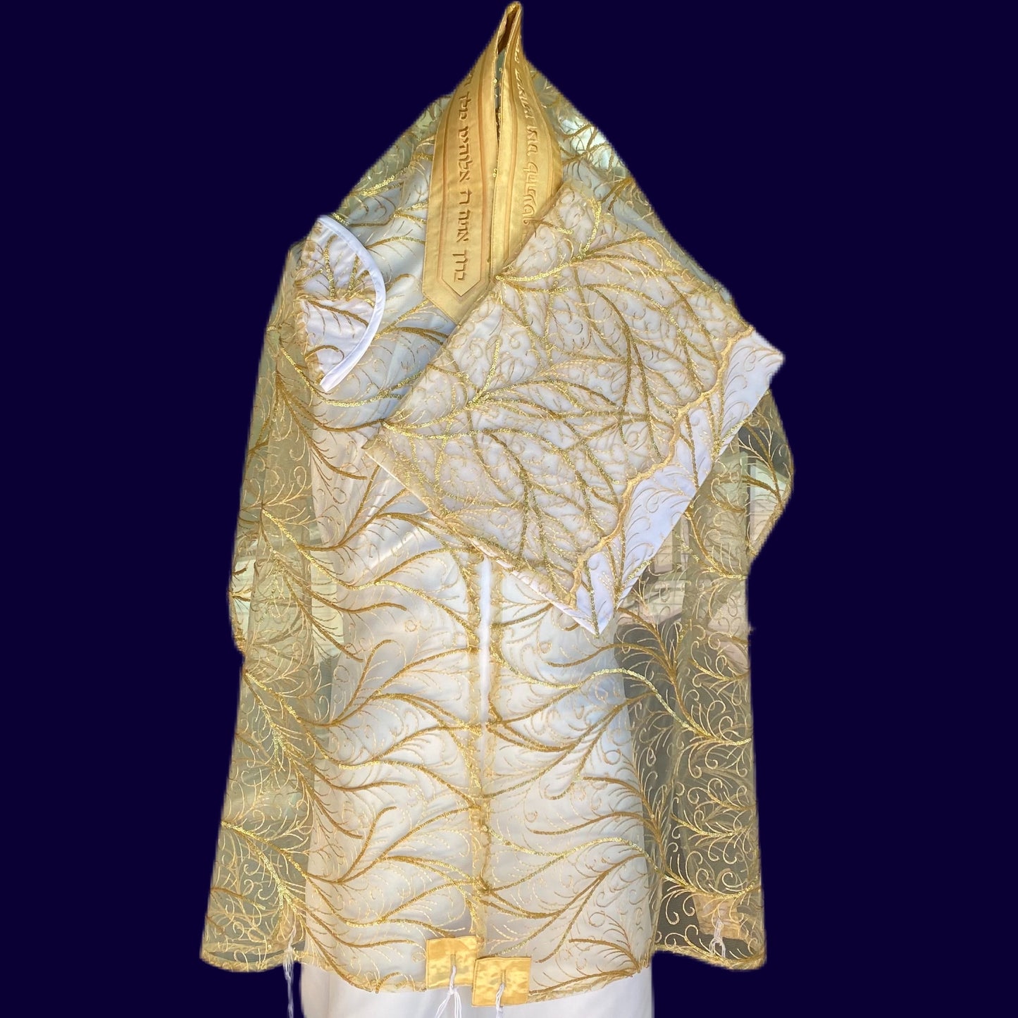Women's Tallit: ADE-751 Gold branches Organza Tallit
