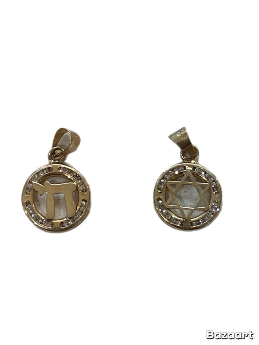 AA-15  GOLD STAR OF DAVID IN A RING W CHAI /STAR