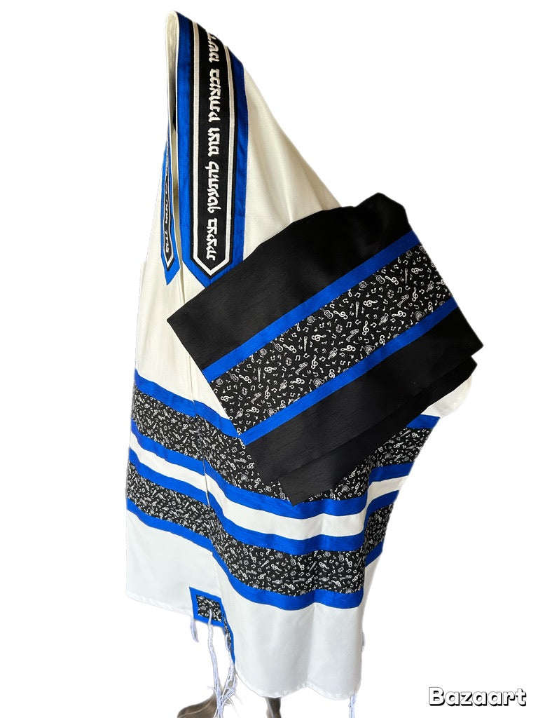 Men's Tallit: ADEB-559 Black & White Musical Notes