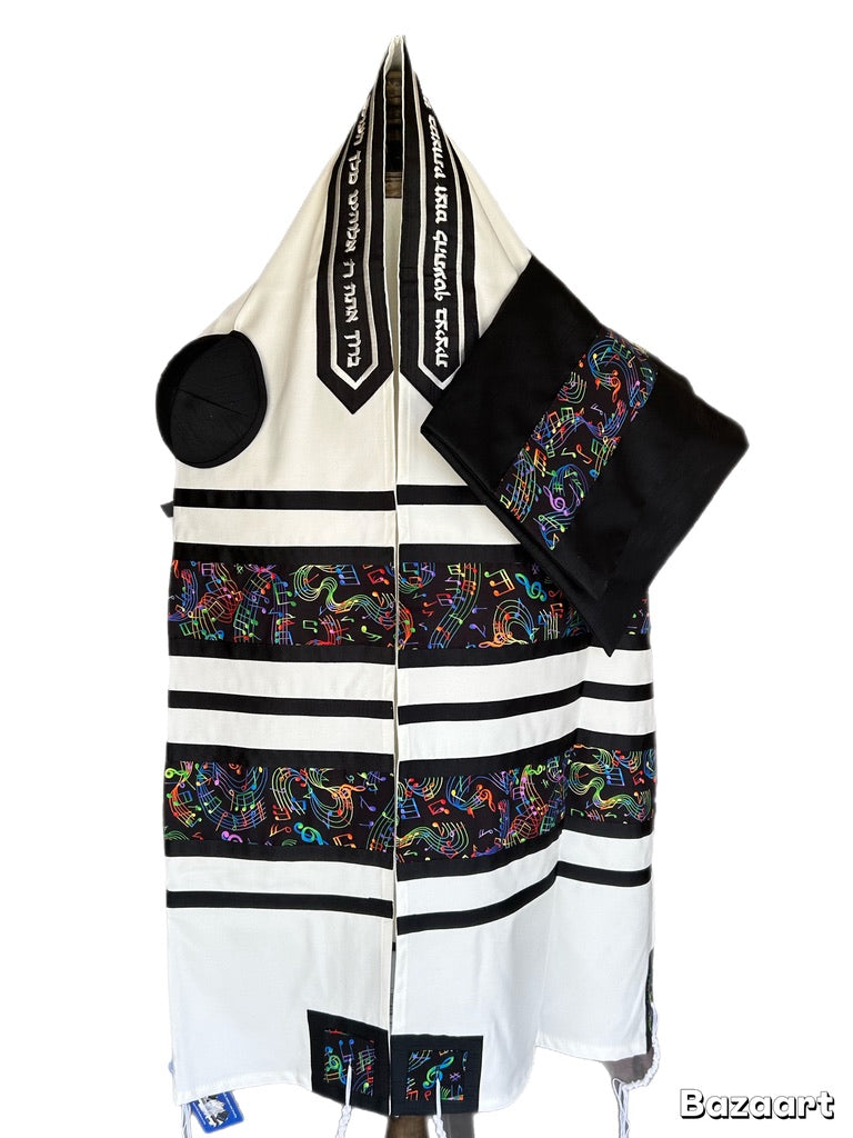 Men's Tallit: ADEB-556 Musical Notes W Electrical Multi Colors