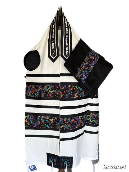 Men's Tallit: ADEB-556 Musical Notes W Electrical Multi Colors