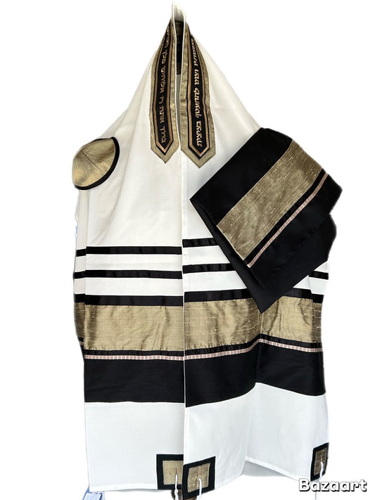 Men's Tallit: ADEB-973 Black & Olive Gold
