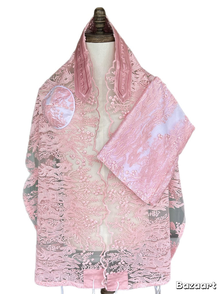 Women's Tallit: Ade-156 Pink  Embroider Tallit