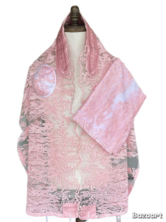 Women's Tallit: Ade-156 Pink  Embroider Tallit