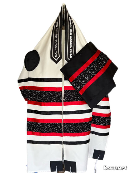 Men's Tallit: ADEB-558 Black & White Musical Notes