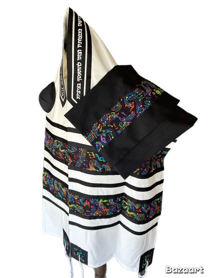 Men's Tallit: ADEB-556 Musical Notes W Electrical Multi Colors