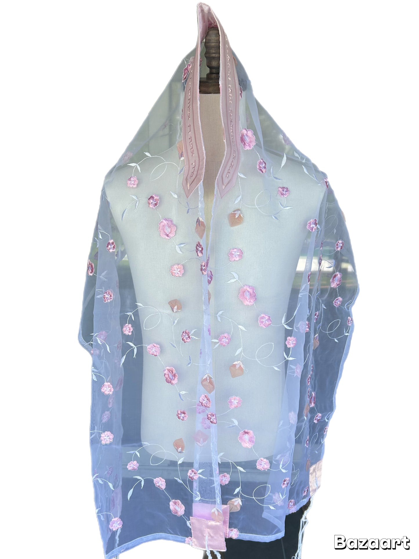 Women's Tallit: Ade-993 Pink Floral Organza Tallit