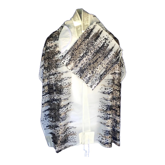 Women's Tallit: ADE-760 White Chiffon and Black Tallit