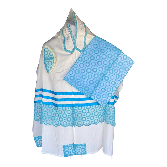 Women's Tallit: ADE-768 Turquise Circles