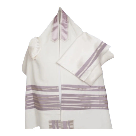Women's Tallit: ADE-999 White with Lavender wave Tallit