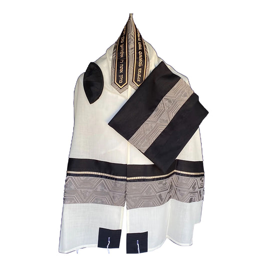 Men's Tallit: ADEB-534 Black& Gray Pentagon