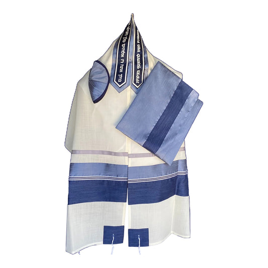 Men's Tallit: ADEB-535 Navy Blue & Light Blue