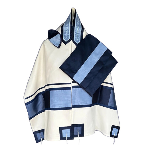 Men's Tallit: ADEB-536 Navy Blue & Light Blue