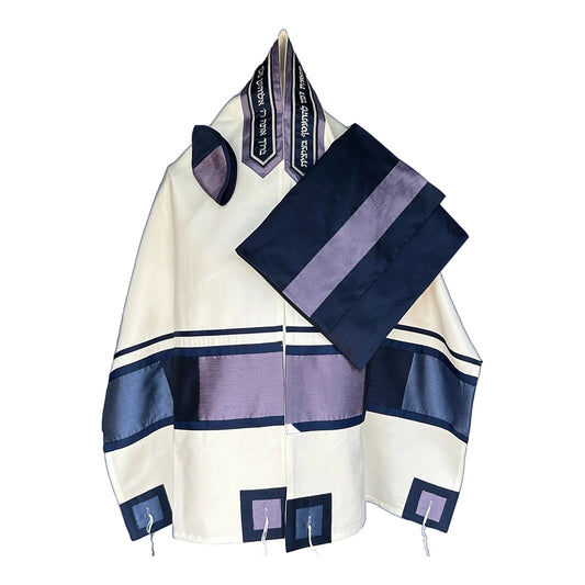 Men's Tallit: ADEB-537  Navy Blue & Lavander