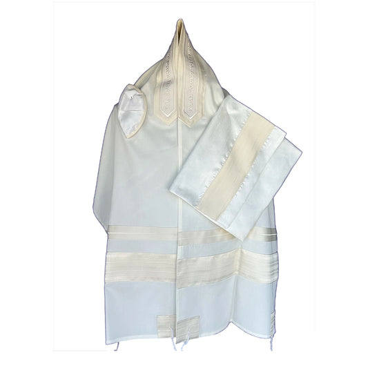Men's Tallit: ADEB-813 Cream & White
