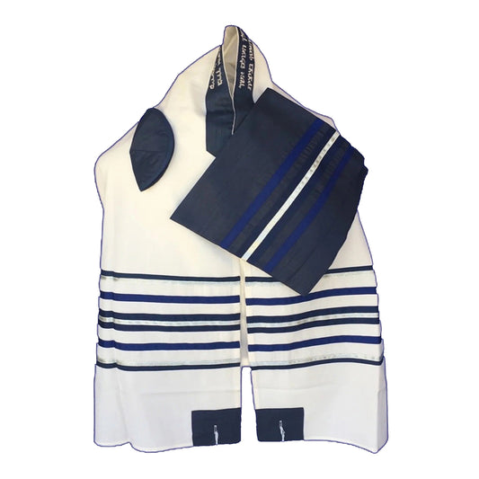 Men's Tallit: ADEB-951 Navy Blue & Silver Ribbon