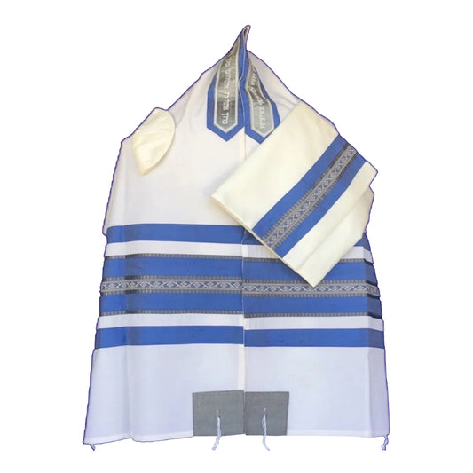 Men's Tallit: ADEB-955 Blue & Silver Gray Ribbon