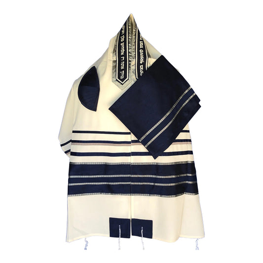 Men's Tallit: ADEB-957 Navy Blue & Silver