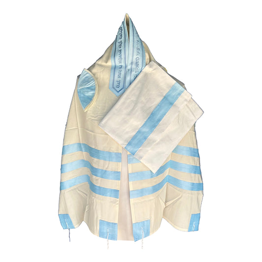 Women's Tallit: Ade-721 White w/ Baby blue stripes Tallit