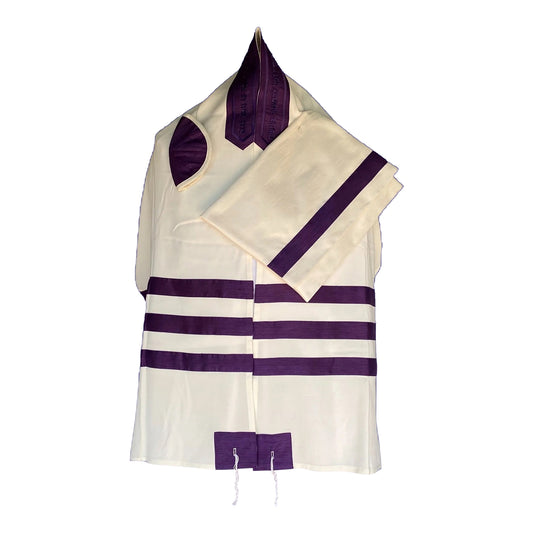 Women's Tallit: Ade-728 White w/ Dark Purple Stripes Tallit