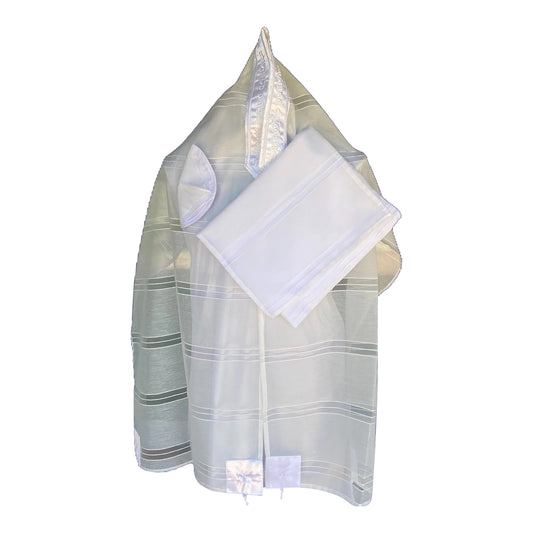 Women's Tallit: Ade-734 White stripes Chiffon Tallit