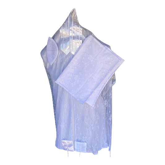 Women's Tallit: Ade-735 White Japanese Lace Tallit